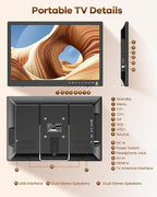 NORTHING 1080P 12 Volt Portable TV with Antenna/USB/HDMI/AV, for Camping Home Kitchen Power Outage, Sleep Timer (Inches, 17)