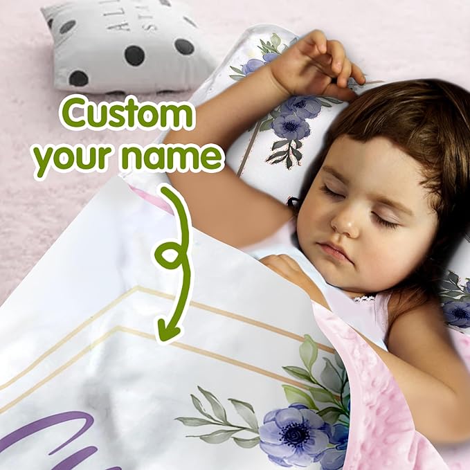 Custom Toddler Nap Mat for Preschool, Personalized Name Kids Sleeping Bag with Purple Elephant for Daycare, Roll Up Sleeping Mat with Removable Pillow and Soft Dot Minky Blanke for Girls Camping