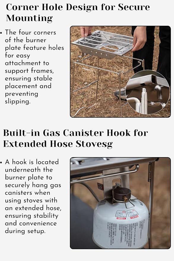 CAMPINGMOON Propane Top Stove Plate Stainless Steel Frame IGT Table Top Gas Burner Windproof Recessed Design for Camping CK-25PG+PG-4 Gas not Included