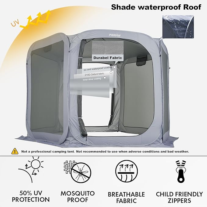 Poray Screen House Tent Pop Up Sun Shelter with Durable Mesh Zipper Doors,Portable Camping Tent 10 X 10 FT Screen Canopy Outdoor for Family Friends Party in Backyard,Park