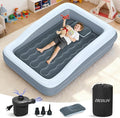 Inflatable Toddler Travel Bed - 64 Inches Grey Kids Air Mattress with Safety Sides & Fast Electric Pump - Portable Toddler Bed for Travel & Camping & Sleeping with Carry Bag