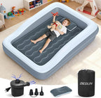 Inflatable Toddler Travel Bed - 64 Inches Grey Kids Air Mattress with Safety Sides & Fast Electric Pump - Portable Toddler Bed for Travel & Camping & Sleeping with Carry Bag