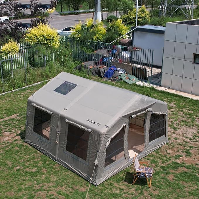 4 Season Air Tent Glamping Tent with Separate Living and Sleeping Area,Waterproof Pop-Up Outhouse Yurt with Pump and Stove Jack Hole, 8-10 Person Camping Quick Set Up