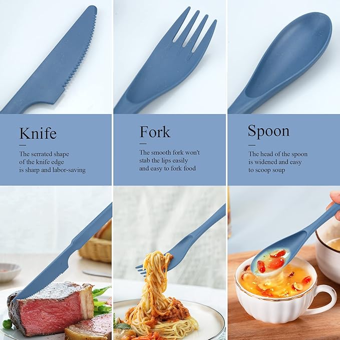 4 Sets Reusable Utensils Set with Case,Travel Utensils Cutlery Set Spoons and Forks Set, Reusable Plastic Utensils for Lunch Box Accessories for Adults, Portable Lunch Utensils Set for Daily