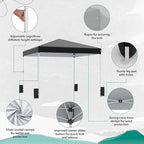 EROMMY 10x10 Pop Up Tent, Easy to Set Up Outdoor Canopy, Portable Shelter for Events, Parties, Camping with 4 Sand Bags, Wheeled Bag, 4 Ropes and 8 Spikes(Black)