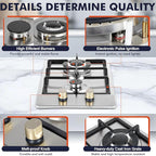 Llamaviva Gas Stove 12 Inch, Propane Cooktop 2 Burner, Portable Gas Cooktop Stainless Steel, Dual Fuel LPG/NG Convertible with Thermocouple Safety Protection for Kitchen, RV, Camping, Outdoor