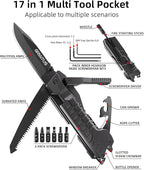 Multitool Knife 17 in 1Fire Starting Sticks, Bottle Opener, Saw Screwdrivers Bottle Opener, Whistle, Window Breaker and More -Perfect for Camping, Outdoor, Survival and Everyday Use,Gifts for Men Dad