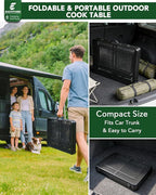 3ft Folding Camping Table with Wing Panels, Adjustable Height Metal Grill Prep Table with Storage Net, Paper Towel Holder, Hooks, Trash Bag Rack for BBQ, RV, Picnic, Portable Grill