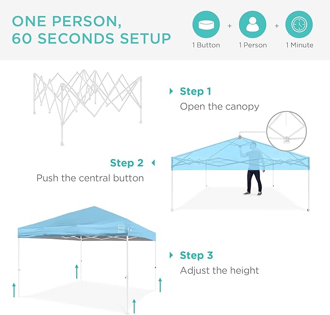 Best Choice Products 10x10ft Pop Up Canopy Tent, Outdoor Shade, 1 Person 1 Minute Set Up, Carry Case, 4 Weight Bags - French Blue/White