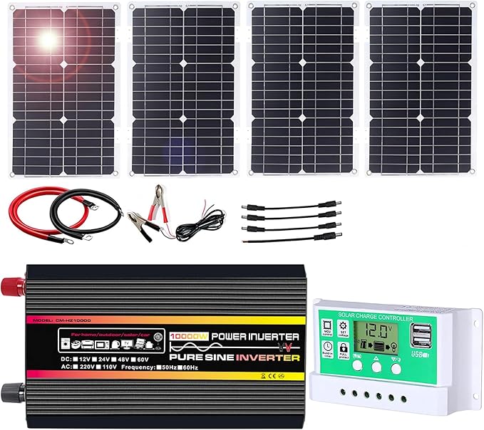 Complete 10000W Solar Panel Kit with Pure Sine Wave Inverter & 50A Charge Controller for Marine, RV(100W)