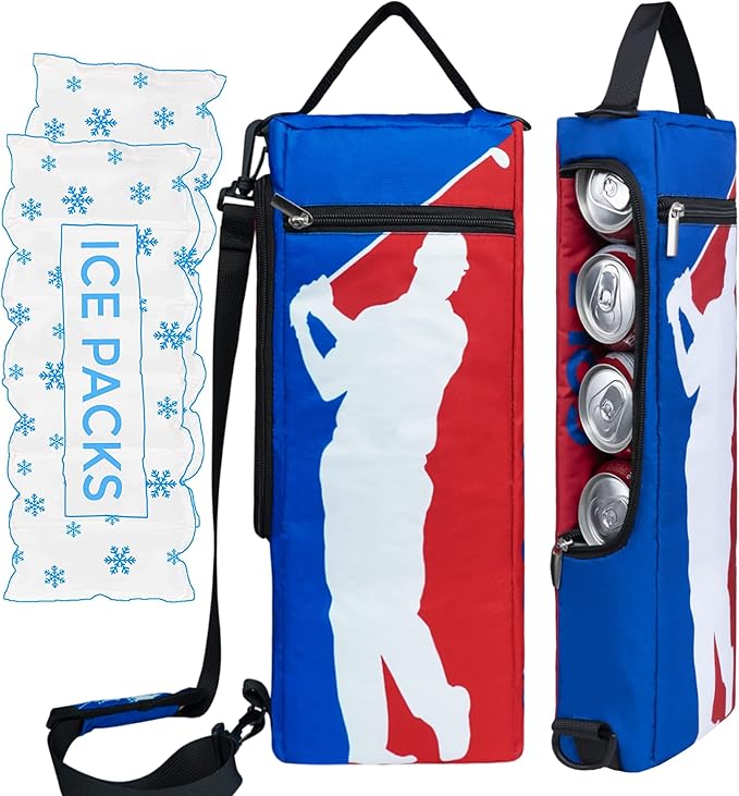 Golf Cooler Bag Plus Ice Pack Soft Sided Insulated Cooler Bag- Holds 6 Pack of Cans or 2 Wine Bottles - Grey Camo Golf Beer Sleeve Black Fits Discreetly in Golf Bags