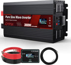 3000W Power Inverter 24V to 110V 120V AC Pure Sine Wave Inverter for RV Truck Camping,Outdoor Off-Grid Power Converter with LCD Display,Wired Controller,AC Outlets USB Ports(24V-3000Watts)