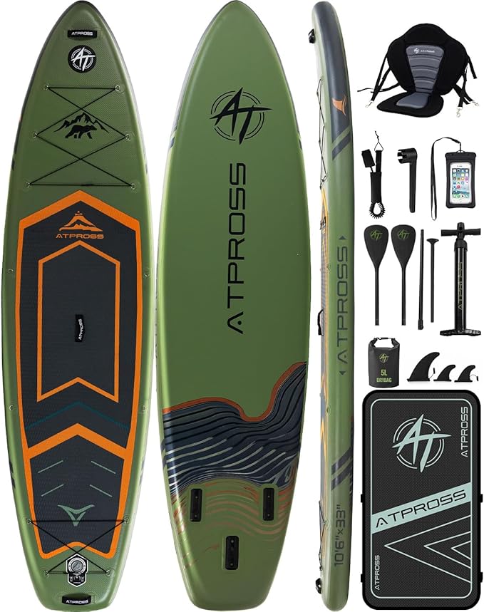 10'6''x33''Inflatable Stand Up Paddle Board, 400lbs Extra Wide Stand Up Paddleboard with Kayak Seat, Anti-Slip EVA Deck Premium SUP Accessories Kit, Non-Slip Stable Deck Boat for Yoga Fishing Surf