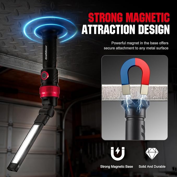 Magnetic Work Light,1200LM Magnetic LED Work Light Rechargeable Foldable Light Bar,360°Rotation 5 Modes, Portable Power Bank for Auto Repair,Grill,Camping and Outdoor(Red)