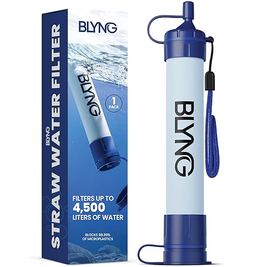 Survival Gear Straw Water Filter - Straw Filter for Healthy Drinking - Survival Water Filter Blocks 99.99% Microplastics, Backpacking Gear for Hiking, Biking & Camping, Survival Straw Water Purifier