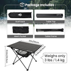 ONETIGRIS Portable Camping Table, Lightweight Beach Table with Storage Net & Carry Bag, Camping Side Table for Outdoor Cooking, Hiking, Fishing, Picnic, Travel