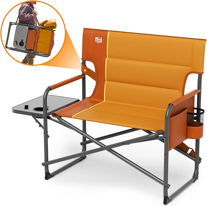 Timber Ridge XXL Extra Wide Foldable Directors Chair with Side Table, 500 lbs Heavy Duty Camping Chairs for Adults, Oversized Folding Lawn Chair for Lawn Beach Sports Outdoor, Blue