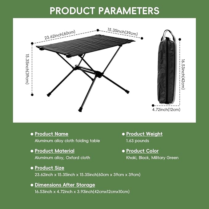 Camping Table, Lightweight and Portable Folding Table, Ideal for Camping, Hiking, Beach, Picnic, Travel, Backyard (Black)