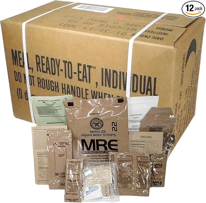 U.S. Military Meals Ready to Eat (12 Packs) - Flameless Heaters, Freeze Dried Meals w/Entree, Side Dishes, & More - MRE Packs for Emergency Survival, Hunting, & More - Inspection Date 2025 or Better