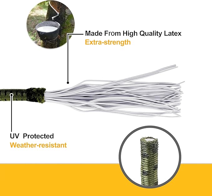 6 inch 100 Piece Heavy Duty 5mm Ball Bungee Canopy Cord by Wellmax, Green Camo Color