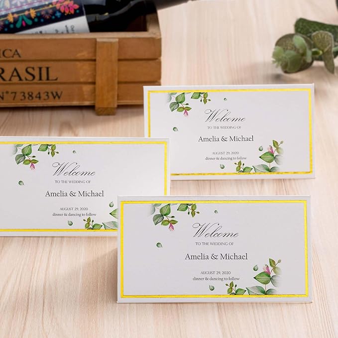 60Pcs Premium Place Cards, Small Table Cards with Gold Foil Border, 2" x 3.5" Tent Card, Escort Card, Name Card, Wedding Place Cards for Wedding, Table, Dinner Parties, Seating Cards