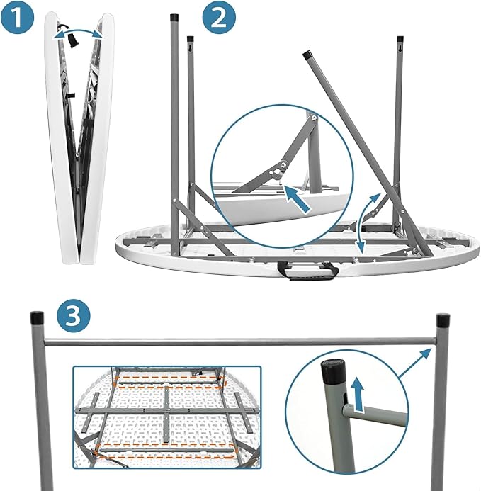 4FT Round Folding Table 48 Inch, Bifold Plastic Dining Table for Wedding, Party, Garden, Patio