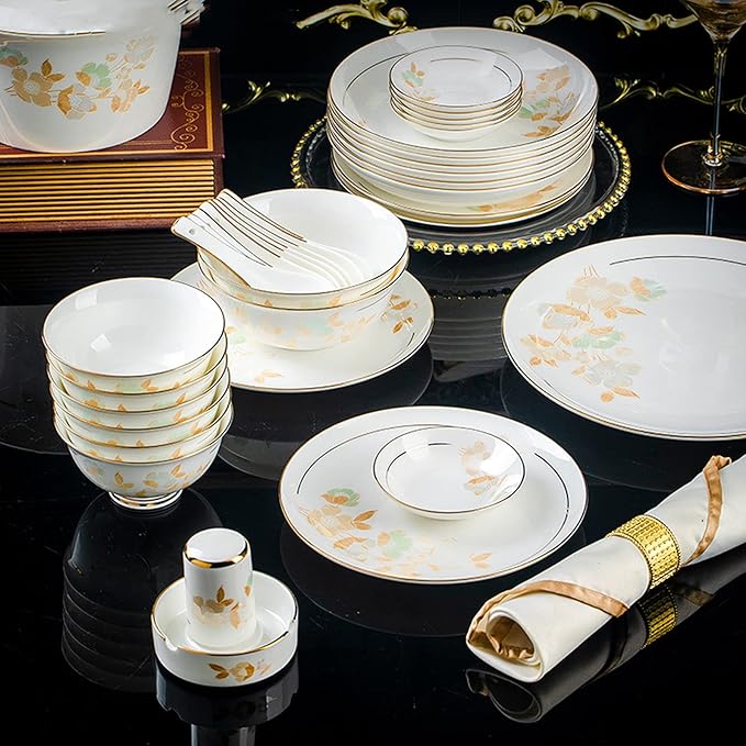 Cups and Saucers Set Nordic Ceramic Tableware Suit Glaze Dish Combination Dishes Suitable for Family Hotel Restaurant 60 Piece