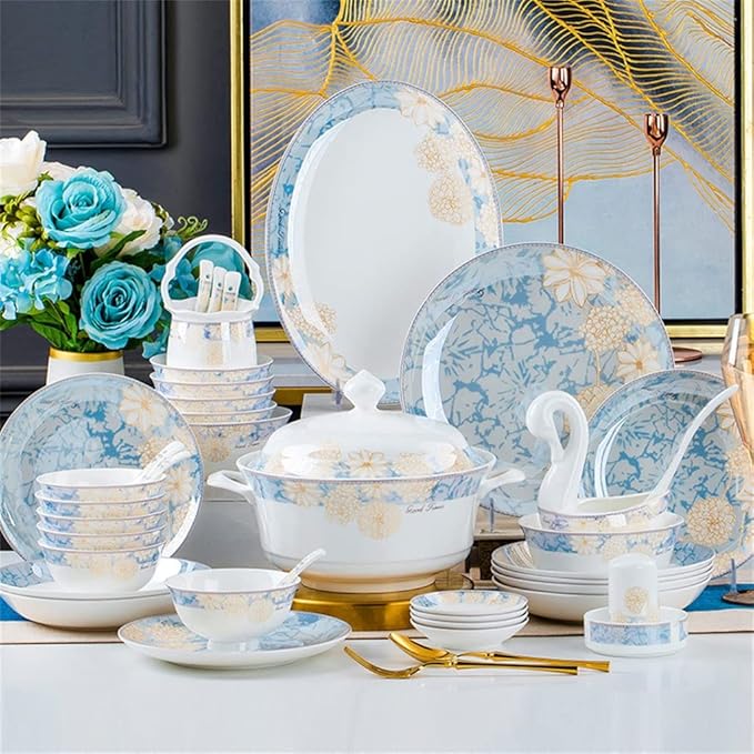 Tableware Set,60 Piece Bone China Tableware Sets Food Bowl Sushi Dishes Ramen Plates Dinner Set Utensils for Accessories