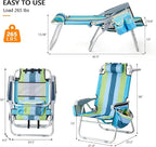 VINGLI Backpack Beach Chair 2 Pack, with 5-Position, Cup Holders, Cooler Bag, Towel Bar, Lightweight Folding Beach Camping Chairs for Adults（Blue/Green-13