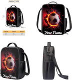 Rnyleeg Personalized Soccer Backpack for Boys Cool Kids Bookbag with Lunchbox Custom Your Name School Bag Set 3 Pcs for Primary School Casual Hiking Packsack