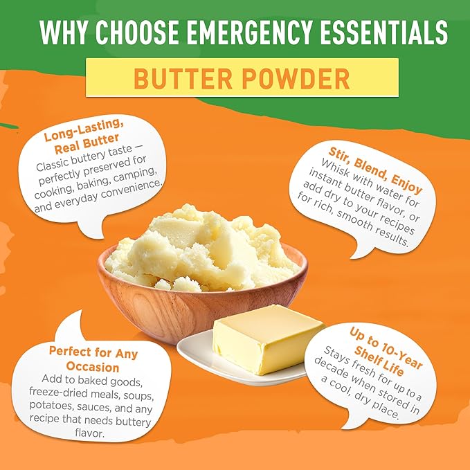 Emergency Essentials, Butter Powder, Emergency Food Supply, High-Calorie Survival Food, 2-lb. Large Can, 10-Year Shelf Life