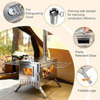 unho Outdoor Wood Burning Stove for Camping, Stainless Steel Chimney Pipe, Outdoor Heating & Cooking Hot Tent Stove