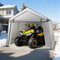 10 x 10 FT Carport, Portable Shed w/220G Heavy Duty Waterproof PE Tarp, Roll-up Zipper Door & Vent, Weather-Resistant Storage Shed for Motorcycle, Bike and Tools, Gray