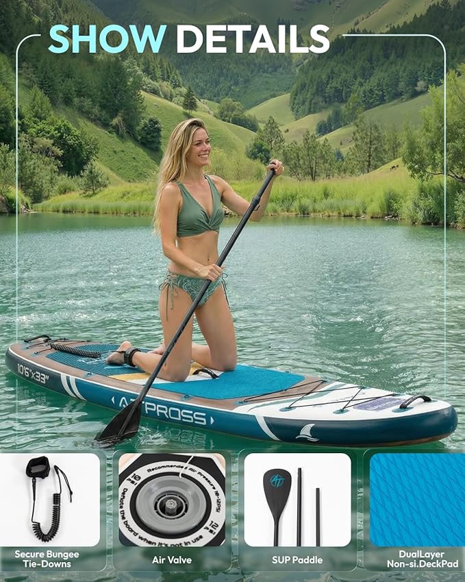 10'6''x33''Inflatable Stand Up Paddle Board, 400lbs Extra Wide Blow Up Paddle Board with Kayak Seat, Premium SUP Accessories Kit & Backpack, Non-Slip Stable Deck Boat for Yoga Fishing Surf