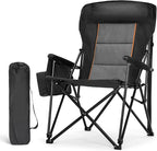 LET'S CAMP Oversized Camping Chairs 29.52" High Back Heavy Duty Lawn Chair Support 500LBS, Portable Collapsible Chair with Cup Holder, Side Pocket(Black)