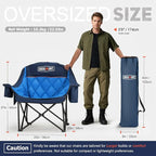 Overmont Oversized XL Camping Chair for Adults - 400lbs Support Heavy-Duty Padded Folding Chair with Side Pocket Cup Holder Cooling Bag for Outdoor Sports Garden Beach Fishing Lawn - Blue
