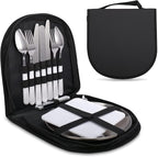 Camping Cutlery Set,Camping Silverware Kit Cutlery Organizer Utensil Picnic Mess Set,Travel Camping Portable Fork Spoons Plate Cutlery Set for Hiking, Picnic and Backpacking, Perfect for 1-2 Person (