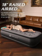 Twin Air Mattress with Built in Pump, 18" Upgraded One-Touch Inflatable Airbed for Home, Camping Guests, Portable Blow Up Mattress, 440lbs Capacity