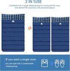 Double Sleeping Bag Cotton Flannel for Camping, Backpacking Or Hiking. Queen Size 2 Person Waterproof Sleeping Bag for Adults Or Teens. Lightweight with Compression Sack