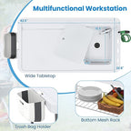 Goplus 42.5'' Folding Fish Cleaning Table with Sink and Spray Nozzle, Portable Camping Sink Table with Faucet, Drainage Hose, Grid Rack, Knife Groove, Outdoor Fish Fillet Cleaning Station for Picnic