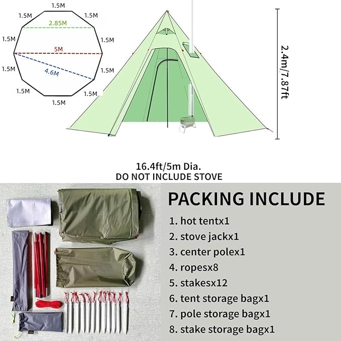 DANCHEL OUTDOOR Backpacking Hot Tent with Stove Jack, 4 Season Lightweight Tipi Tent for 2/4/6 Person Winter Camping Hunting, 10.5FT-16.4FT
