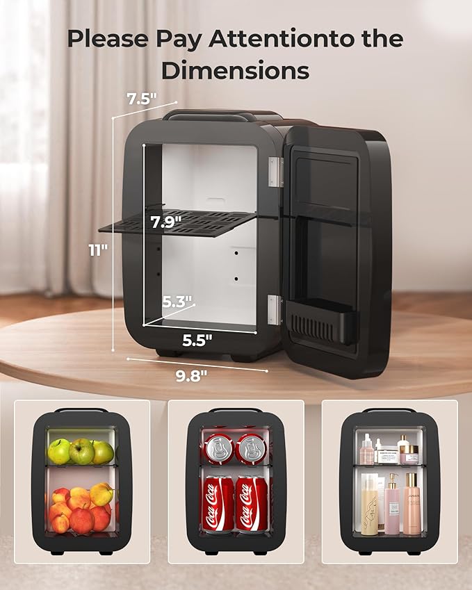 Mini Fridge, 4 Liter/6 Can Portable Refrigerator for Bedroom Office Dorm Car– Fast Cooling, Low Noise, 100-125V AC/5-12V USB Small Compact Refrigerator for Skincare, Food, Drinks(Black)