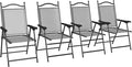 Outsunny Folding Patio Chairs, Set of 4 Sports Chairs for Adults, Camping Chairs with Armrests, Breathable Mesh Fabric Seat for Lawn, Gray