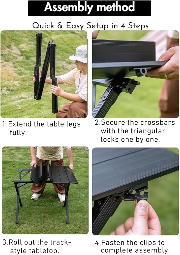 CAMPINGMOON Folding Aluminum Roll-Up Table L 31.1'' x W 31.5'' x H 24'' – Portable Compact Camping & Picnic Table BKT-80