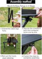 CAMPINGMOON Folding Aluminum Roll-Up Table L 31.1'' x W 31.5'' x H 24'' – Portable Compact Camping & Picnic Table BKT-80