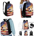 3 Set American Flag and Fire Football Print Backpack Set with Lunch Box and Large Capacity Pencil Case, Kids Book Bag Set for Boys, School Supplies Festival Gift