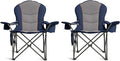 Oversized Camping Chair Heavy Duty- Portable Folding Chair, Cup Holder & Waterproof Phone Case for Adults, Beach, Hiking, Backyard (Blue & Gray, 2 PCS)