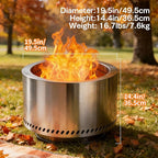 Tabletop Fire Pit by AmazStove, Low Smoke Camping Stove for Outdoor Safe Burning Firepits, Mini Fire Pit, Fueled Pellets or Wood, Travel Bag Included (19.5 x 14.4 INCH-Silver)
