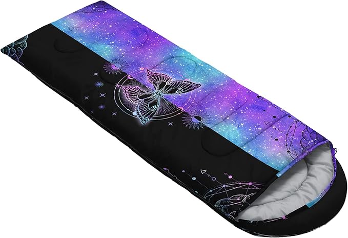 Kids Sleeping Bag for Boys Girls,Black Blue Butterfly-Lightweight Warm Portable Outdoor Indoor-Waterproof Cold Weather Resistant Sleeping Bag for Camping Hiking(Butterfly2)