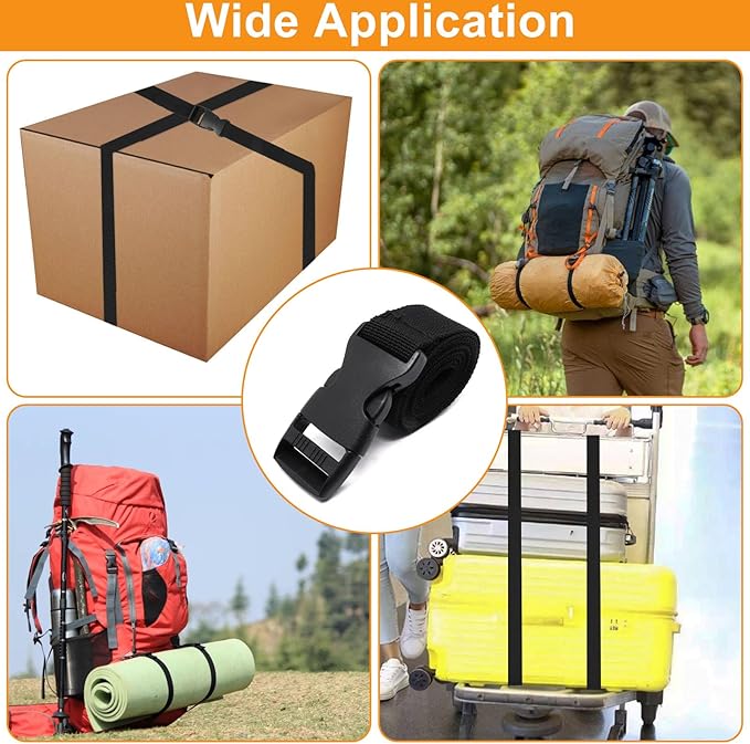10Pcs Tie Down Straps Black Adjustable Nylon Strap with Buckles 1" x 47" (3.9ft) Straps with Quick Release, Lashing Strap for Backpacking, Outdoor Activities